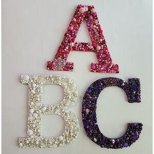 Handmade A B C 9.5in Letters Beaded Embellished Nursery Decor Pink Purple White